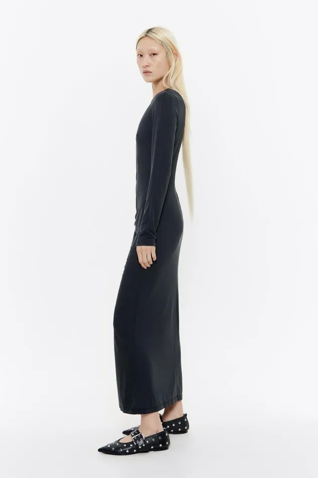 Black Ruched Dress With Rhinestones Washed Black Women Bimba Y Lola Dresses And Jumpsuits Black Ruched Dress With Rhinestones Washed Black Women Bimba Y Lola Dresses And Jumpsuits