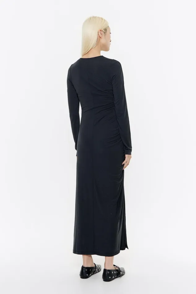 Black Ruched Dress With Rhinestones Washed Black Women Bimba Y Lola Dresses And Jumpsuits Black Ruched Dress With Rhinestones Washed Black Women Bimba Y Lola Dresses And Jumpsuits