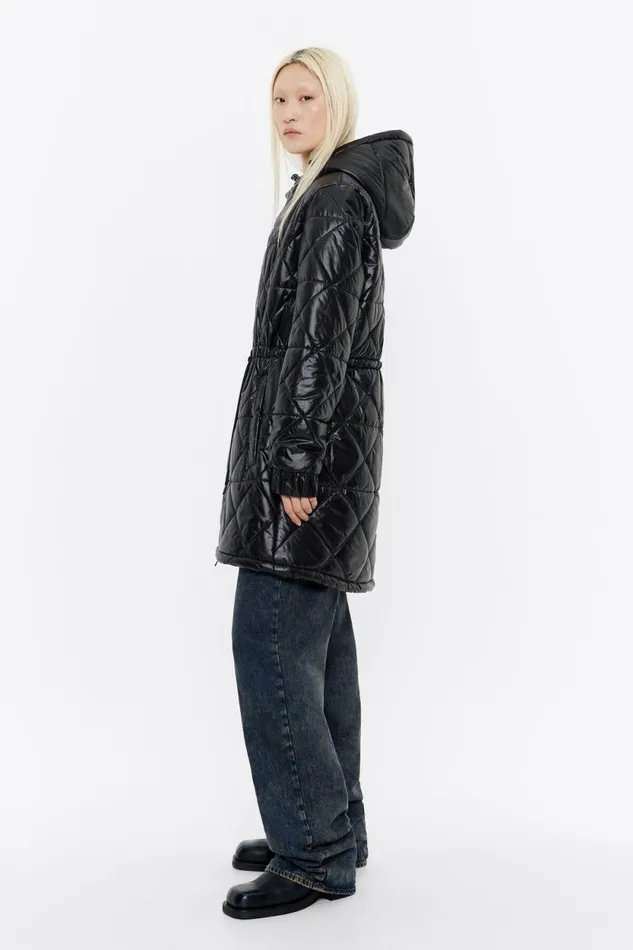 Black Straight Cut Padded Coat Black Women Bimba Y Lola Puffer Jackets Black Straight Cut Padded Coat Black Women Bimba Y Lola Puffer Jackets