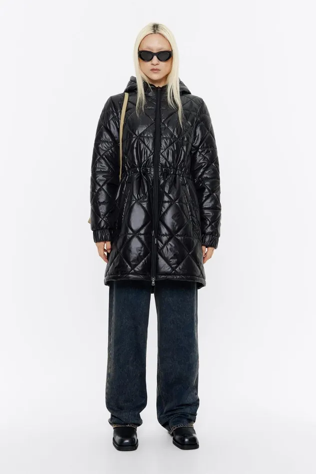 Black Straight Cut Padded Coat Black Women Bimba Y Lola Puffer Jackets Black Straight Cut Padded Coat Black Women Bimba Y Lola Puffer Jackets