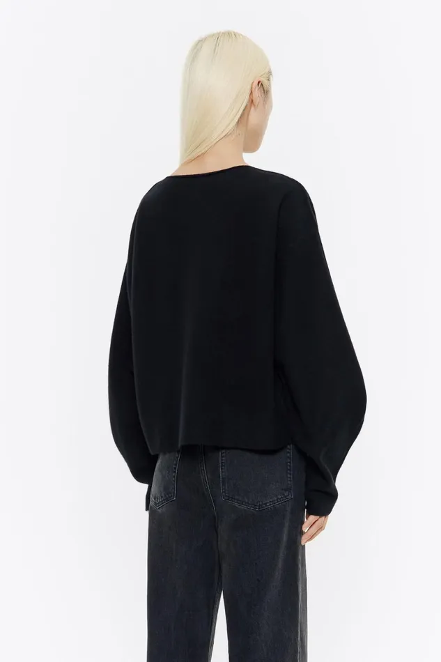 Black Wool Boat Neck Sweater Black Women Bimba Y Lola Knitwear Black Wool Boat Neck Sweater Black Women Bimba Y Lola Knitwear