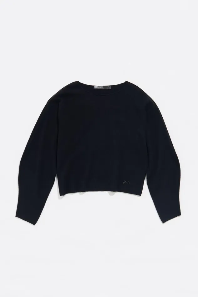 Black Wool Boat Neck Sweater Black Women Bimba Y Lola Knitwear Black Wool Boat Neck Sweater Black Women Bimba Y Lola Knitwear
