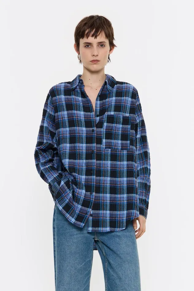 Blue Checked Straight Cut Shirt Blue Women Bimba Y Lola Shirts