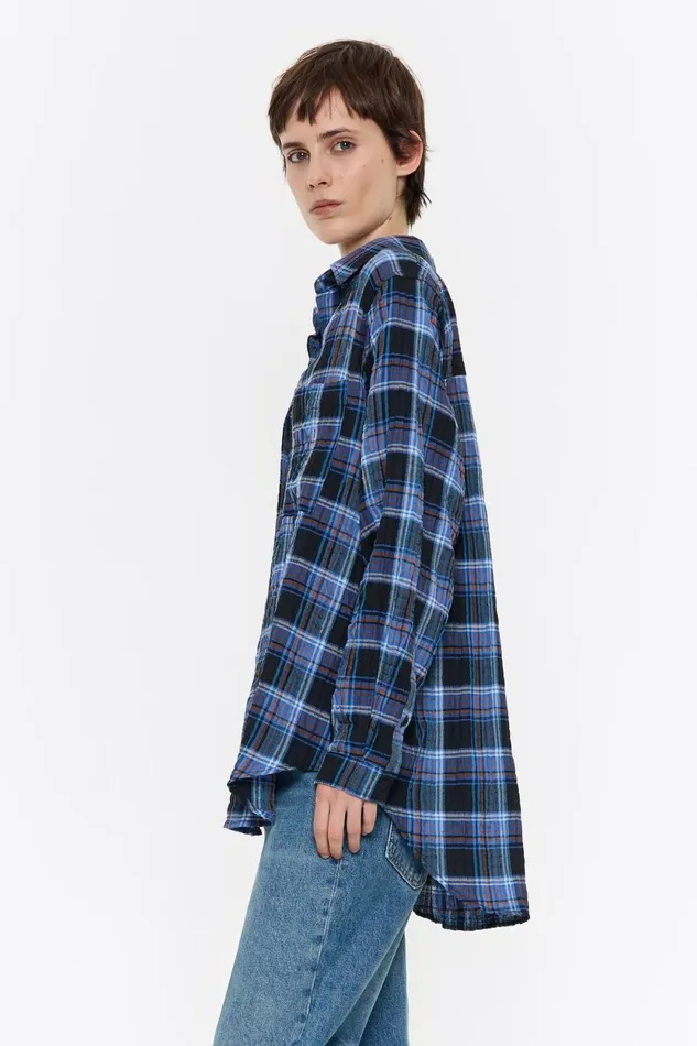 Blue Checked Straight Cut Shirt Blue Women Bimba Y Lola Shirts Blue Checked Straight Cut Shirt Blue Women Bimba Y Lola Shirts