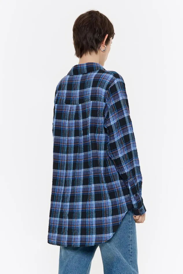 Blue Checked Straight Cut Shirt Blue Women Bimba Y Lola Shirts Blue Checked Straight Cut Shirt Blue Women Bimba Y Lola Shirts