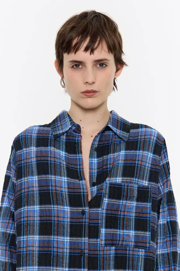 Blue Checked Straight Cut Shirt Blue Women Bimba Y Lola Shirts Blue Checked Straight Cut Shirt Blue Women Bimba Y Lola Shirts