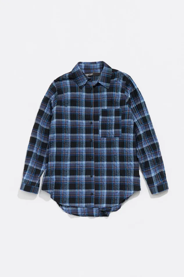 Blue Checked Straight Cut Shirt Blue Women Bimba Y Lola Shirts Blue Checked Straight Cut Shirt Blue Women Bimba Y Lola Shirts