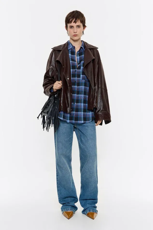 Blue Checked Straight Cut Shirt Blue Women Bimba Y Lola Shirts Blue Checked Straight Cut Shirt Blue Women Bimba Y Lola Shirts