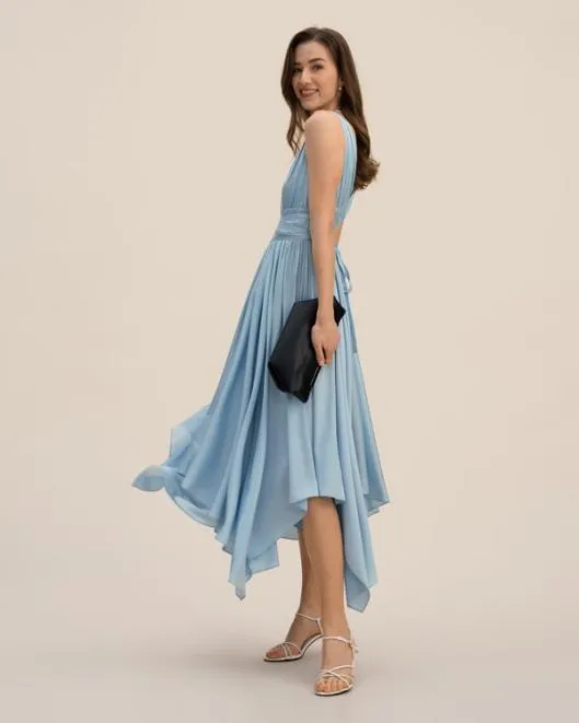 Blue Silk VNeck Dress Sexy Sleeveless Adonis Clothing Women Jumpsuits Lilysilk Dresses