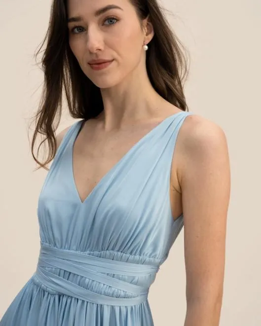 Blue Silk VNeck Dress Sexy Sleeveless Adonis Clothing Women Jumpsuits Lilysilk Dresses