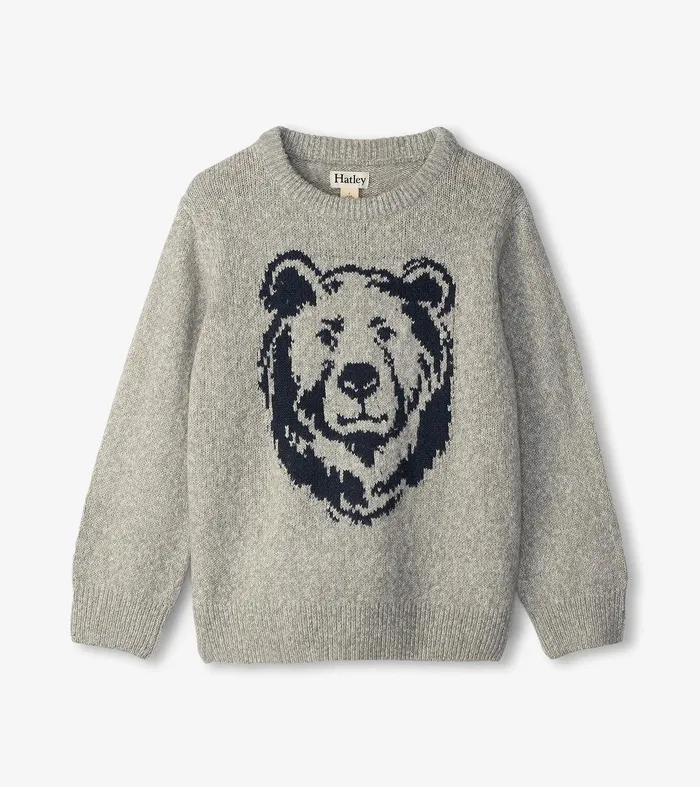 Boys Charcoal Bear Crew Neck Sweater Hatley