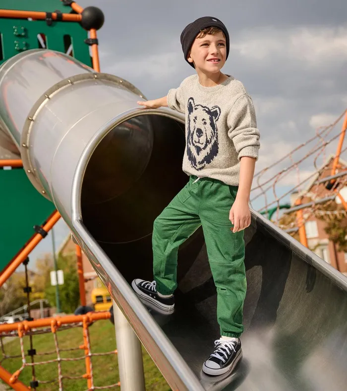 Boys Charcoal Bear Crew Neck Sweater Hatley
