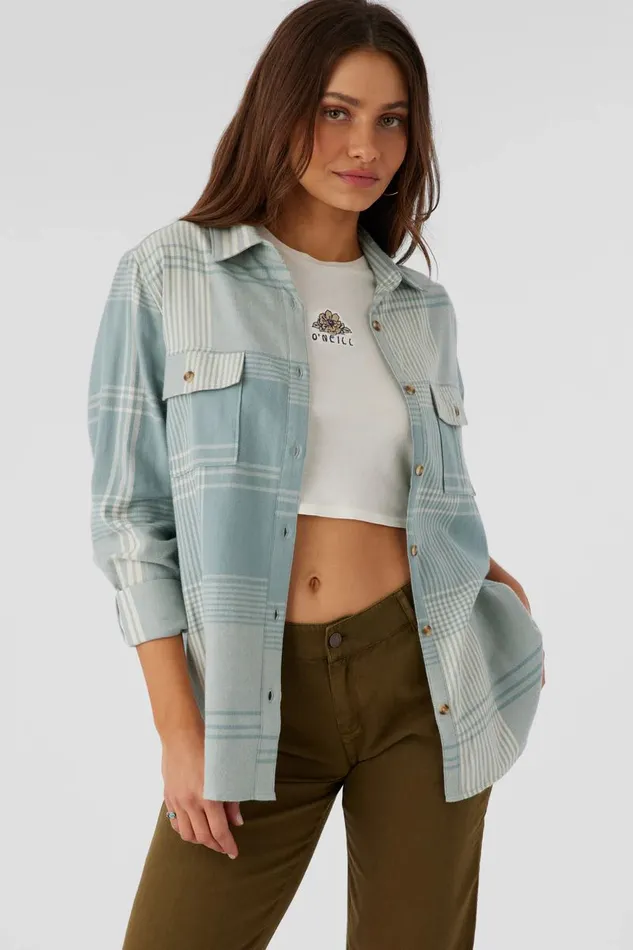 BROOKS FLANNEL OVERSIZED FIT SHIRT Silver Blue Women O039NEILL Clothing