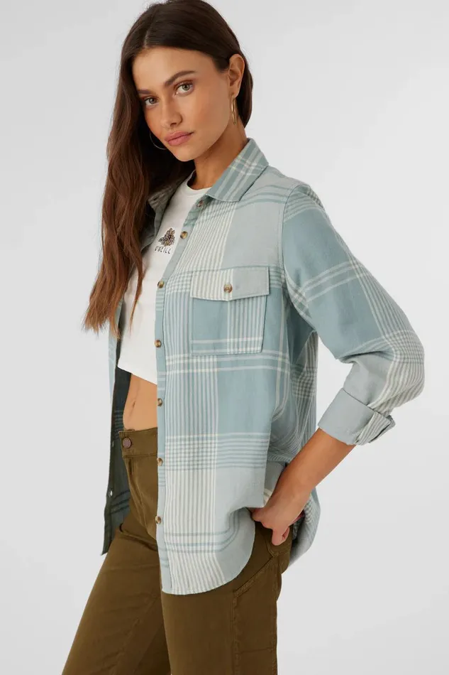 BROOKS FLANNEL OVERSIZED FIT SHIRT Silver Blue Women O039NEILL Clothing