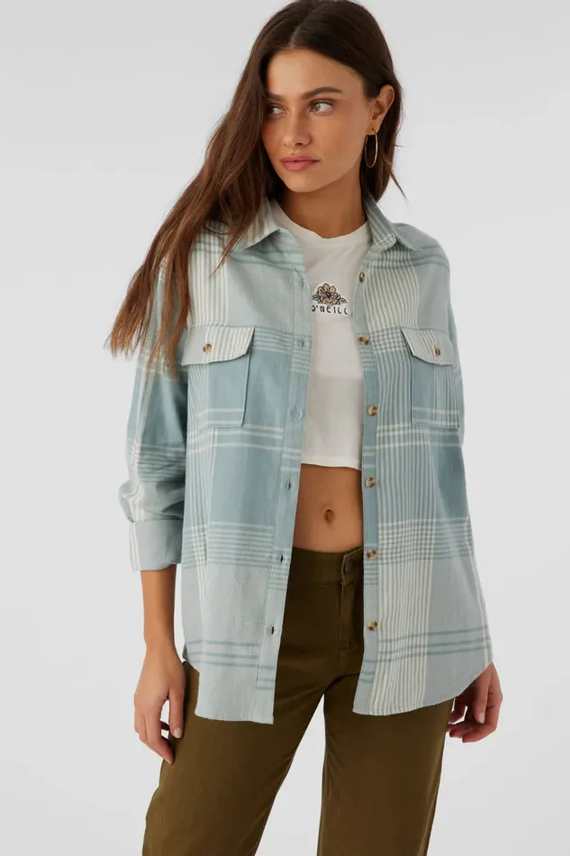 BROOKS FLANNEL OVERSIZED FIT SHIRT Silver Blue Women O039NEILL Clothing