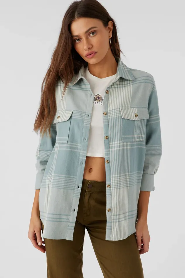 BROOKS FLANNEL OVERSIZED FIT SHIRT Silver Blue Women O039NEILL Clothing