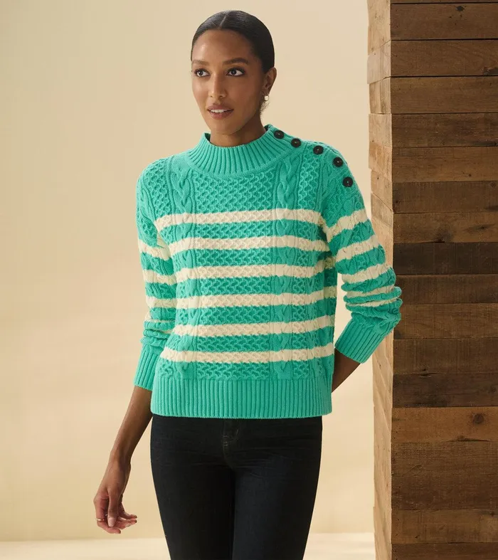 Button Neck Sweater 8211 Turquoise Stripes Hatley