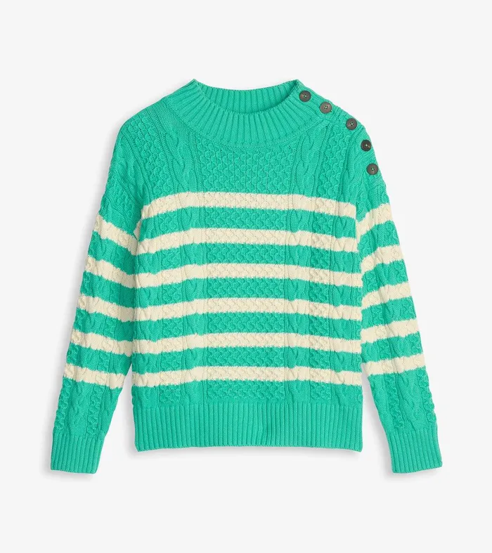 Button Neck Sweater 8211 Turquoise Stripes Hatley