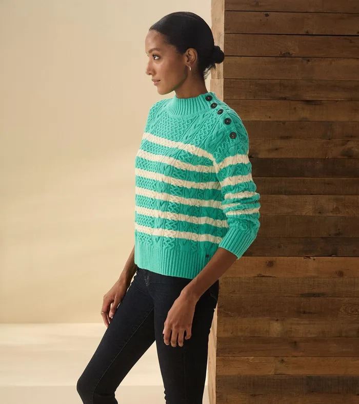 Button Neck Sweater 8211 Turquoise Stripes Hatley