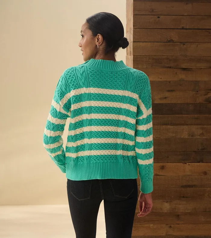 Button Neck Sweater 8211 Turquoise Stripes Hatley