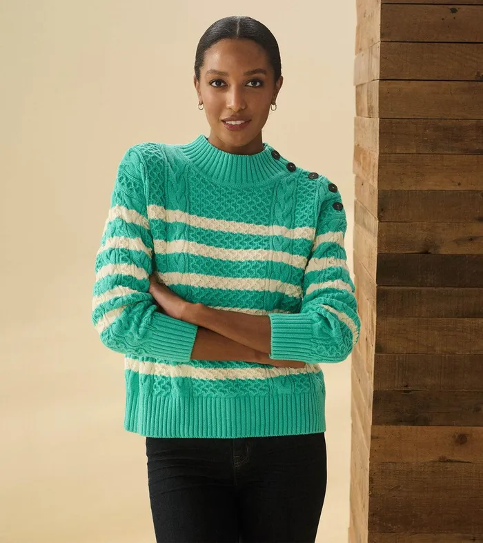 Button Neck Sweater 8211 Turquoise Stripes Hatley