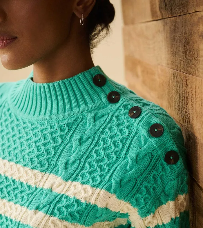 Button Neck Sweater 8211 Turquoise Stripes Hatley