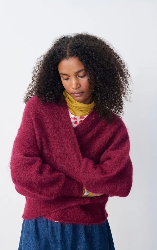 Cardigan Nuny Burgundy Melange Women American Vintage Jumpers and Cardigans