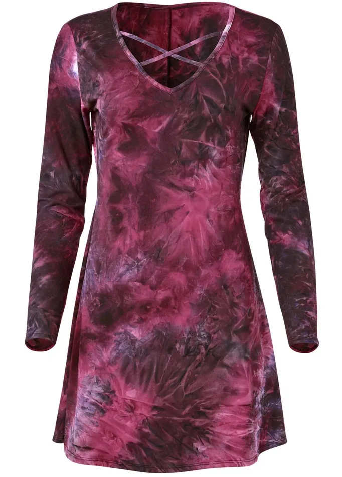 CASUAL TIE DYE MINI DRESS Black and Burgundy Women VENUS Sundresses