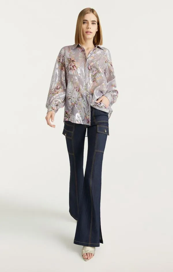 Cinq Sept Claudette Floral Kandice Top Grey Multi Women Long Sleeve Tops