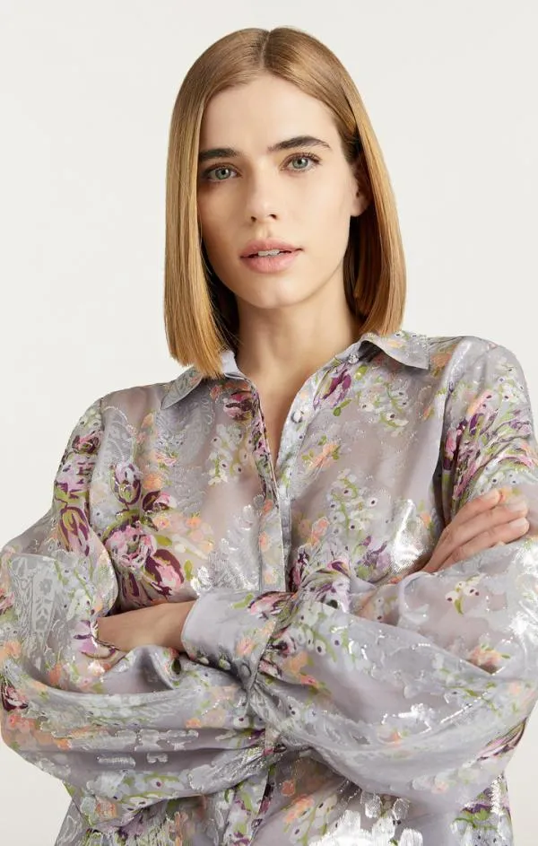 Cinq Sept Claudette Floral Kandice Top Grey Multi Women Long Sleeve Tops