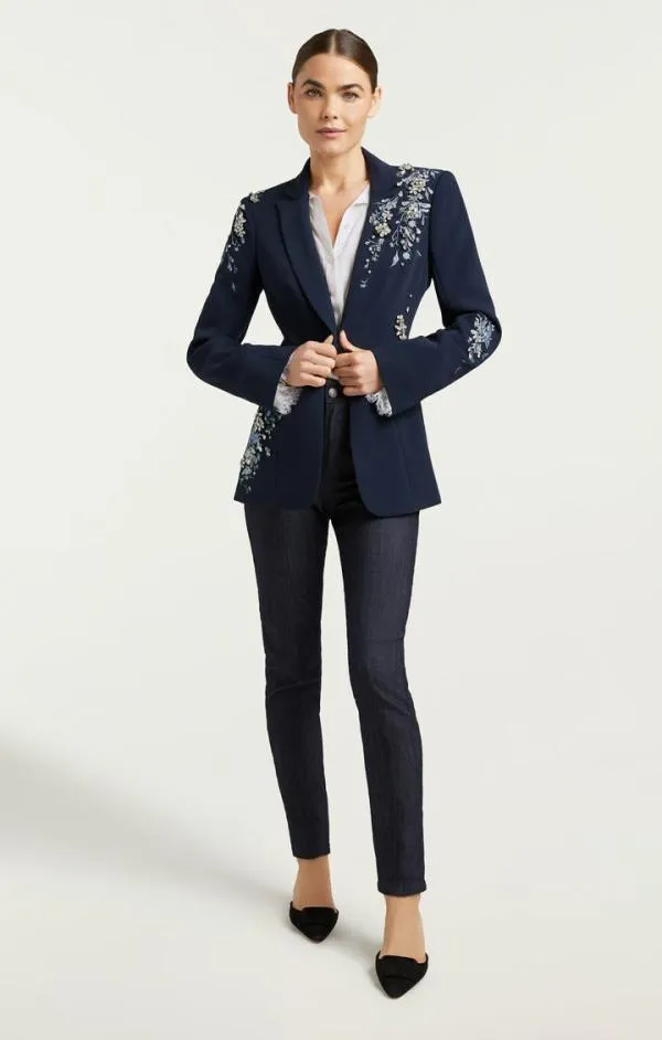 Cinq Sept Coastal Floral Embellished Cheyenne Blazer Coastal Floral Embellished Navy Multi Women Blazers