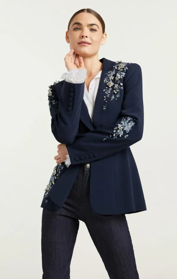 Cinq Sept Coastal Floral Embellished Cheyenne Blazer Coastal Floral Embellished Navy Multi Women Blazers