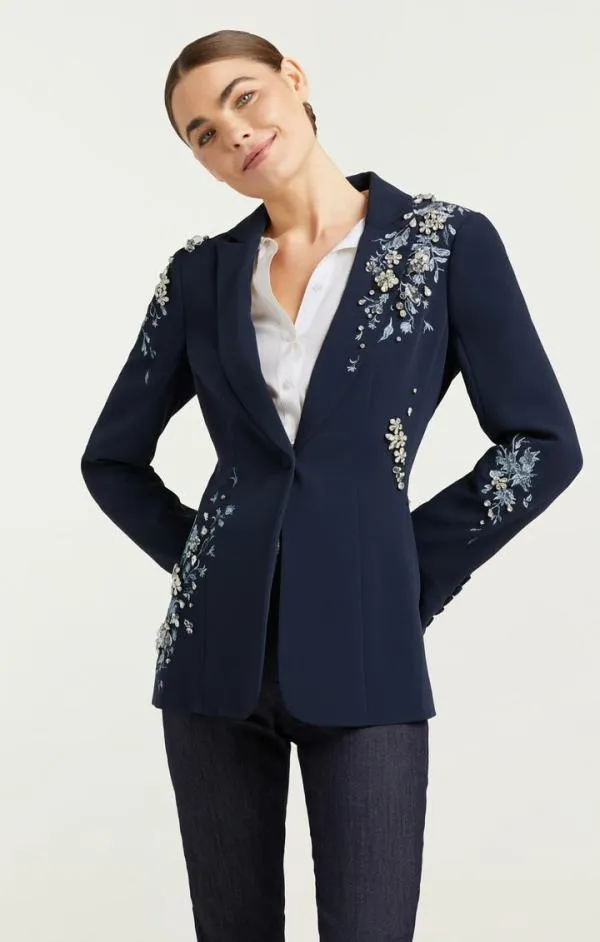 Cinq Sept Coastal Floral Embellished Cheyenne Blazer Coastal Floral Embellished Navy Multi Women Blazers