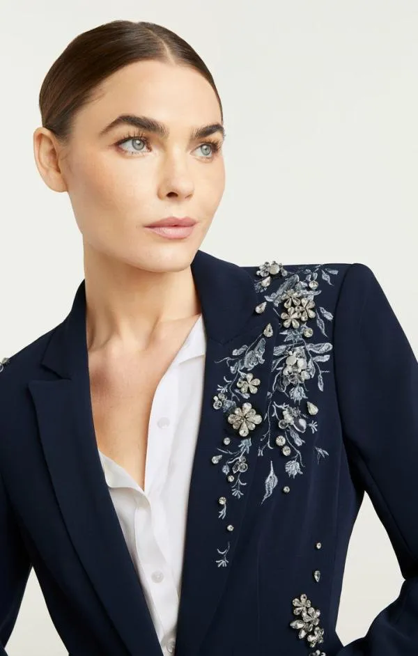 Cinq Sept Coastal Floral Embellished Cheyenne Blazer Coastal Floral Embellished Navy Multi Women Blazers