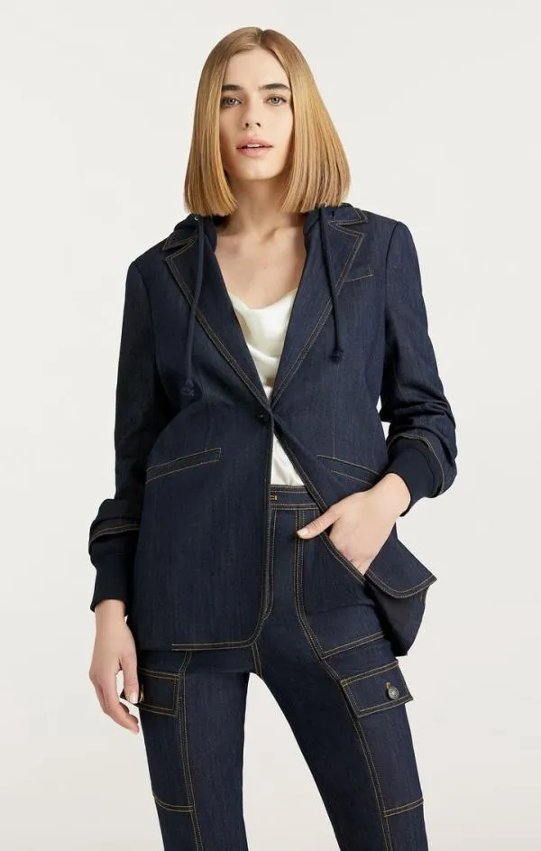 Cinq Sept Denim Hooded Khloe Blazer Indigo Women Blazers