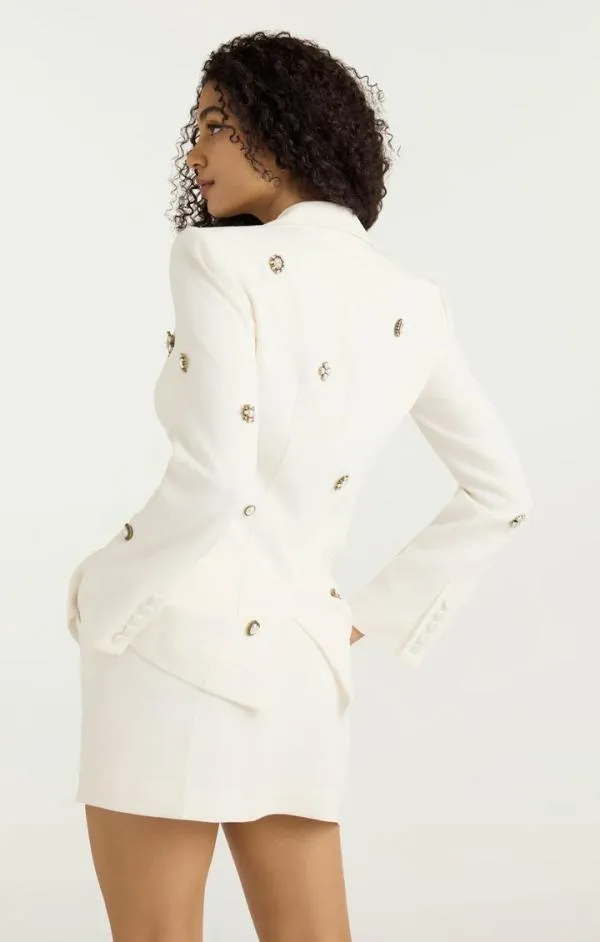 Cinq Sept Gold Charm Embellished Cheyenne Blazer Ivory Women Blazers
