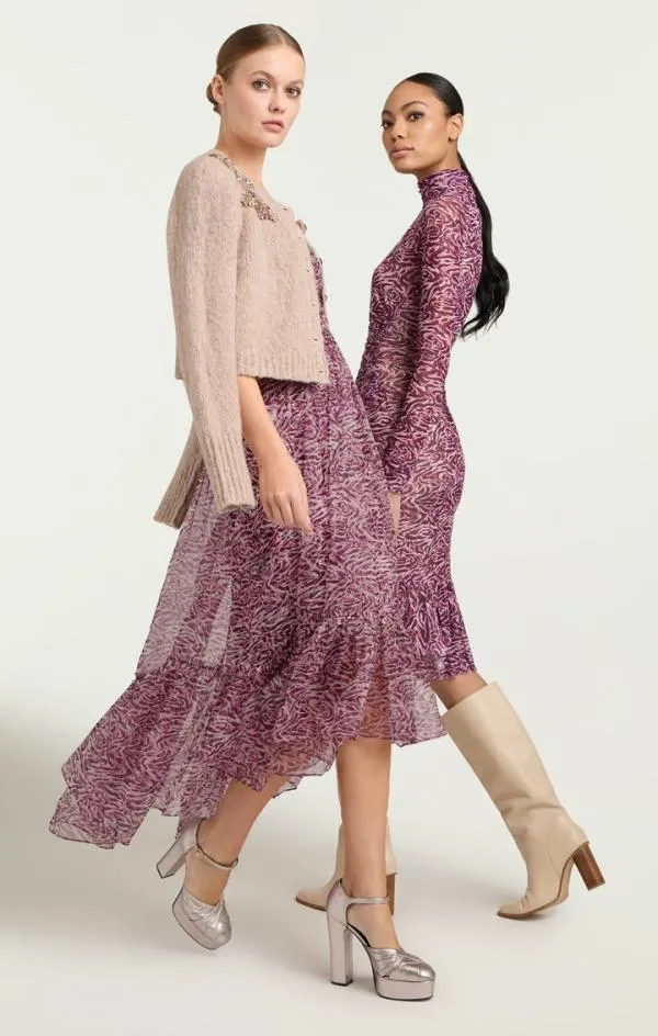 Cinq Sept Inkstrokes Daria Dress Dark Plum Multi Women Cocktail and Evening