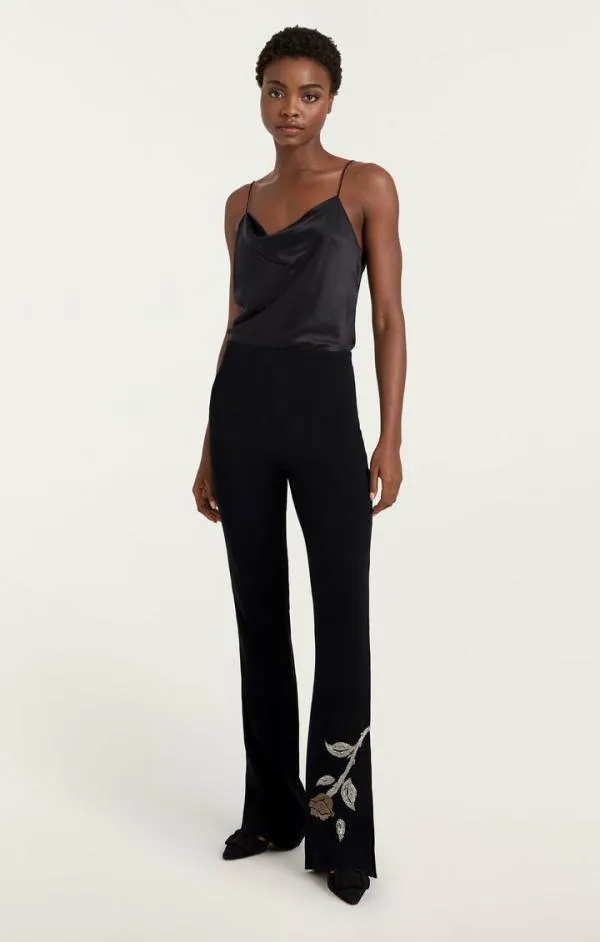 Cinq Sept Rose Embellished Eva Pant Black Women Pants