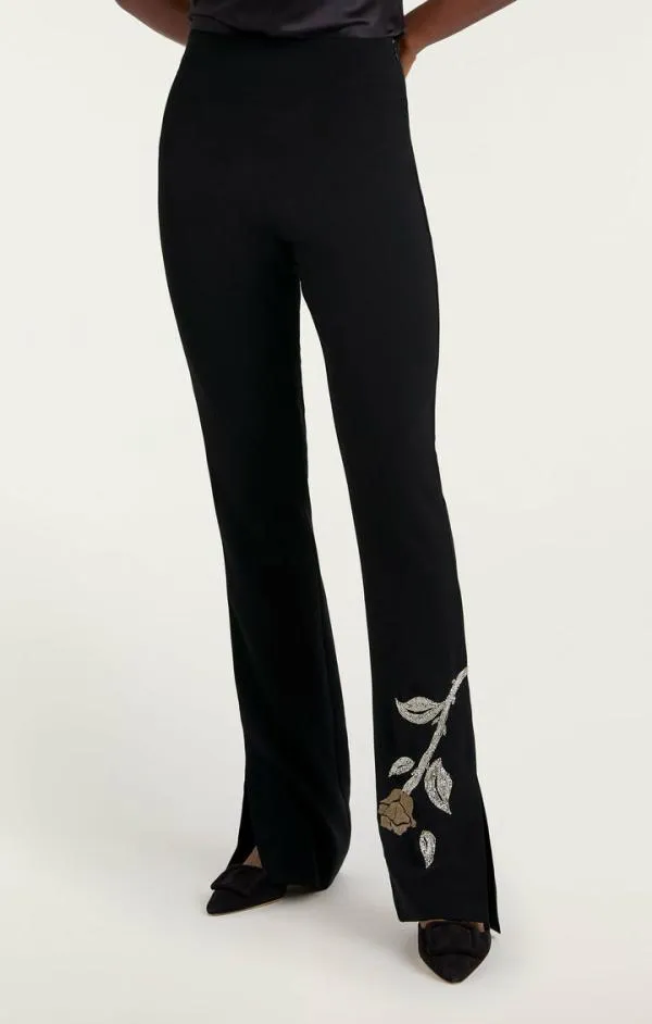 Cinq Sept Rose Embellished Eva Pant Black Women Pants