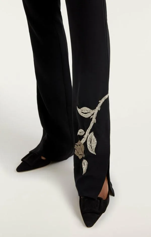Cinq Sept Rose Embellished Eva Pant Black Women Pants