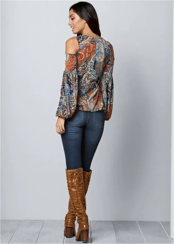 Coldshoulder Paisley Top Orange Multi Women VENUS Casual Tops