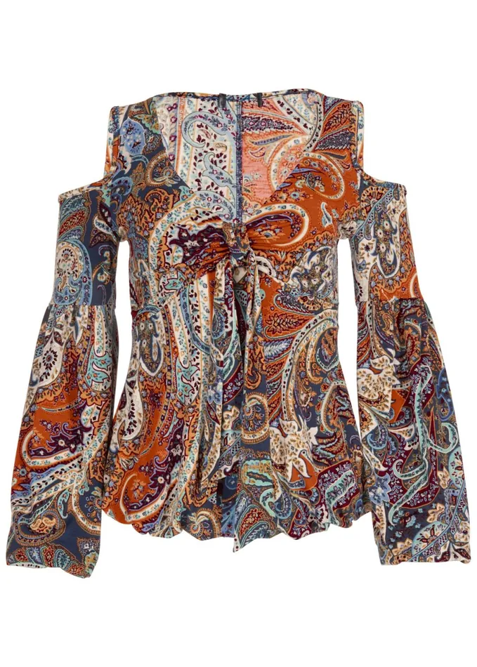 Coldshoulder Paisley Top Orange Multi Women VENUS Casual Tops