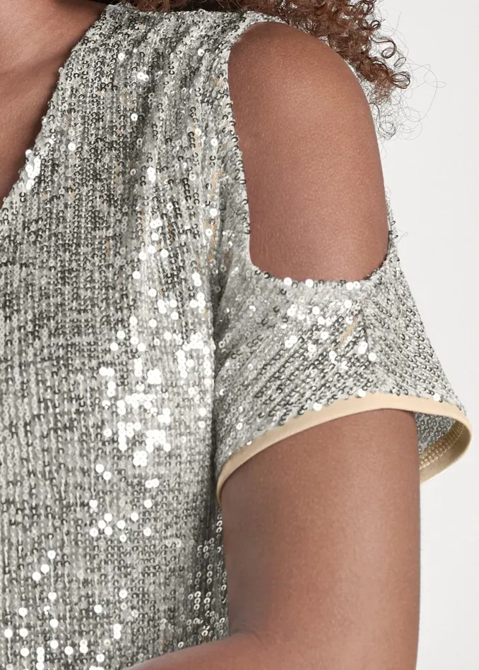 Coldshoulder Sequin Top Champagne Women VENUS Night Out Tops
