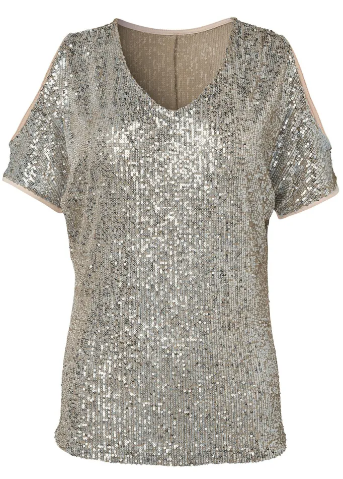 Coldshoulder Sequin Top Champagne Women VENUS Night Out Tops