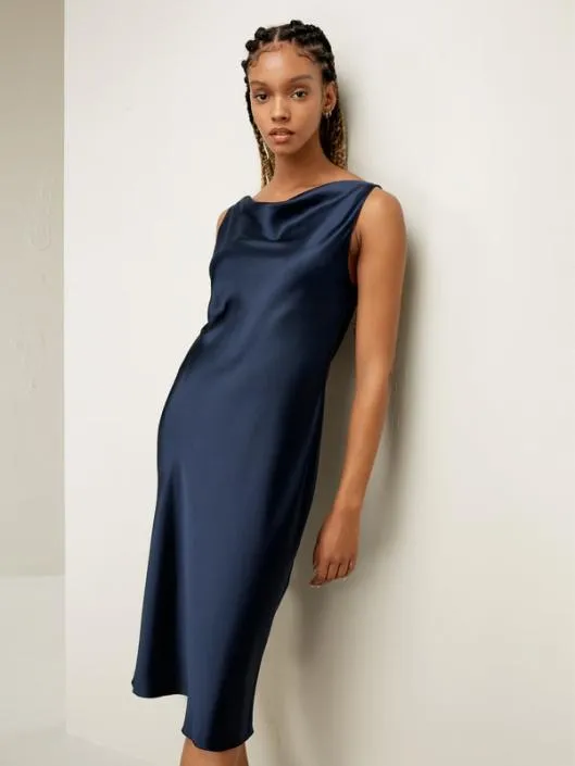 Cowl Neck Midi Silk Dress 8211 Elegant And Luxurious For Work And Party Women Jumpsuits Lilysilk Dresses
