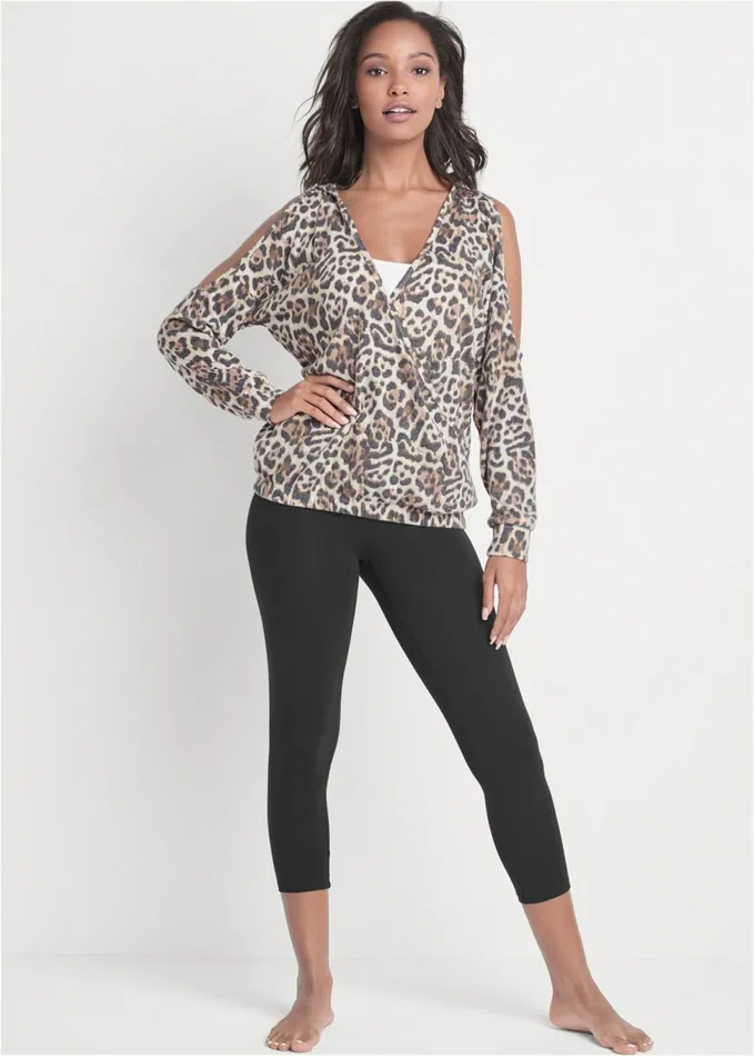 COZY HACCI SURPLICE TOP Brown Multi Women VENUS Cozy Loungewear