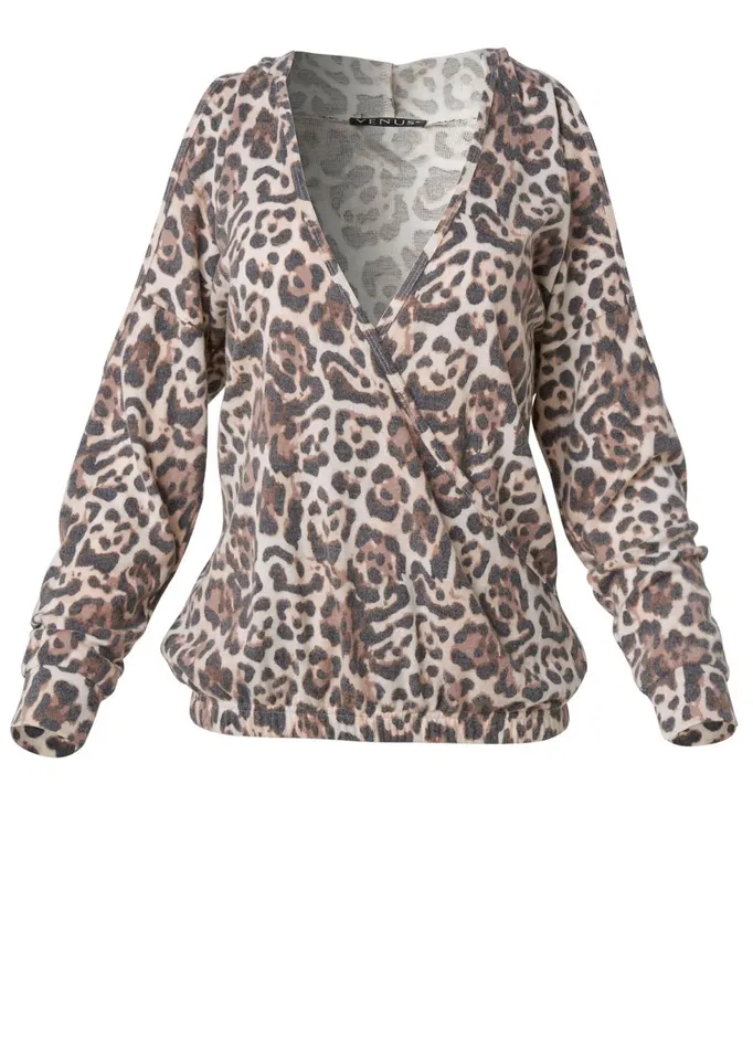 COZY HACCI SURPLICE TOP Brown Multi Women VENUS Cozy Loungewear