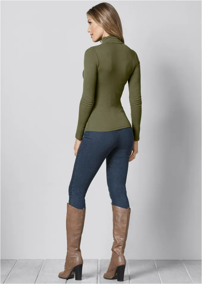 Cutout Mockneck Top Olive Women VENUS Casual Tops