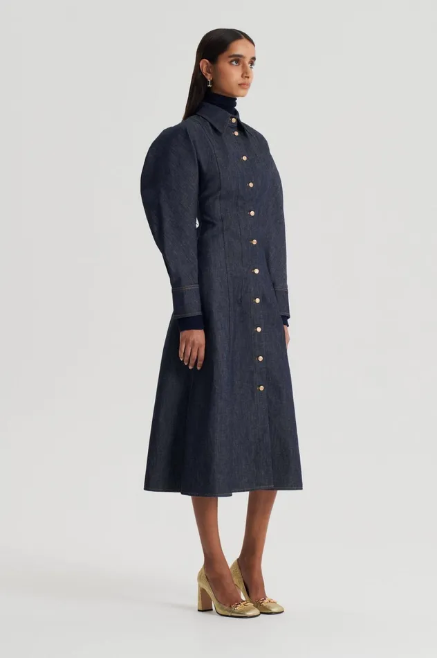 Denim Women Scanlan Theodore DENIM COCOON SLEEVE MIDI DRESS Indigo B Denim Women Scanlan Theodore DENIM COCOON SLEEVE MIDI DRESS Indigo B