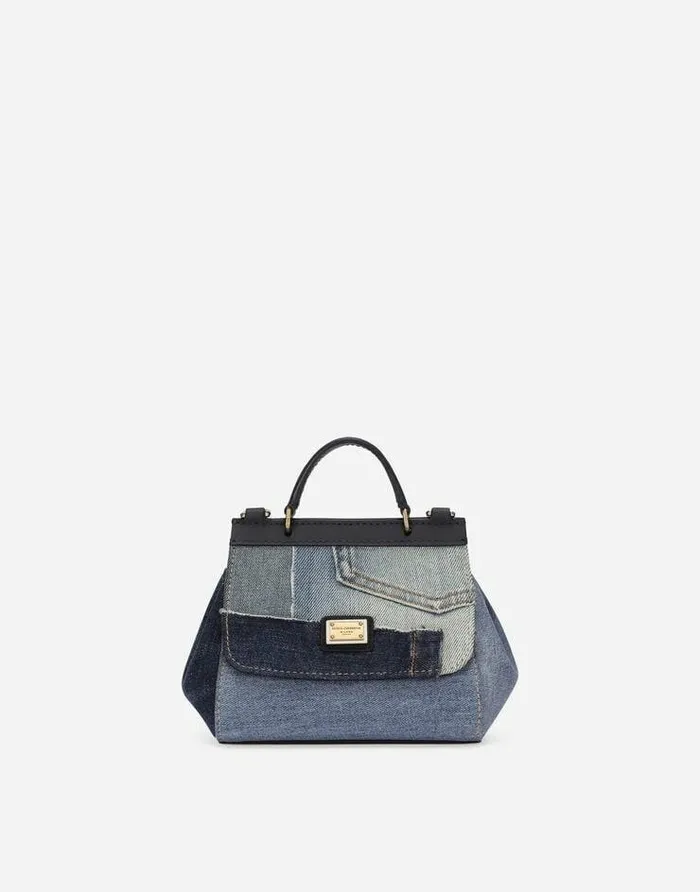 Dolce and Gabbana Accessories Children Denim Patchwork Mini Sicily Bag Blue